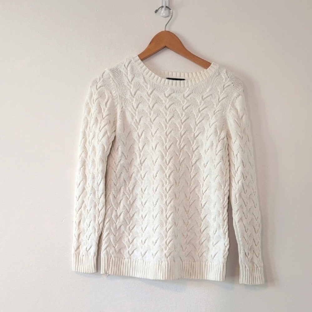 Lands' End Cream Cable Knit Crewneck Sweater